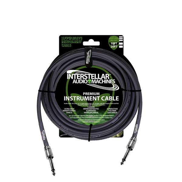 Guitar Cable - Hyperdrive Premium Instrument Cables - 10ft and 20ft / Angle-Straight / Angle-Angle / Straight Straight Connectors